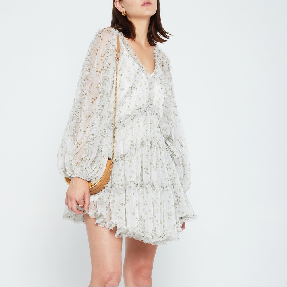 O.P.T Chiffon Floral Ruffle Rhea Long Sleeve Mini Dress Small - Picture 2 of 11